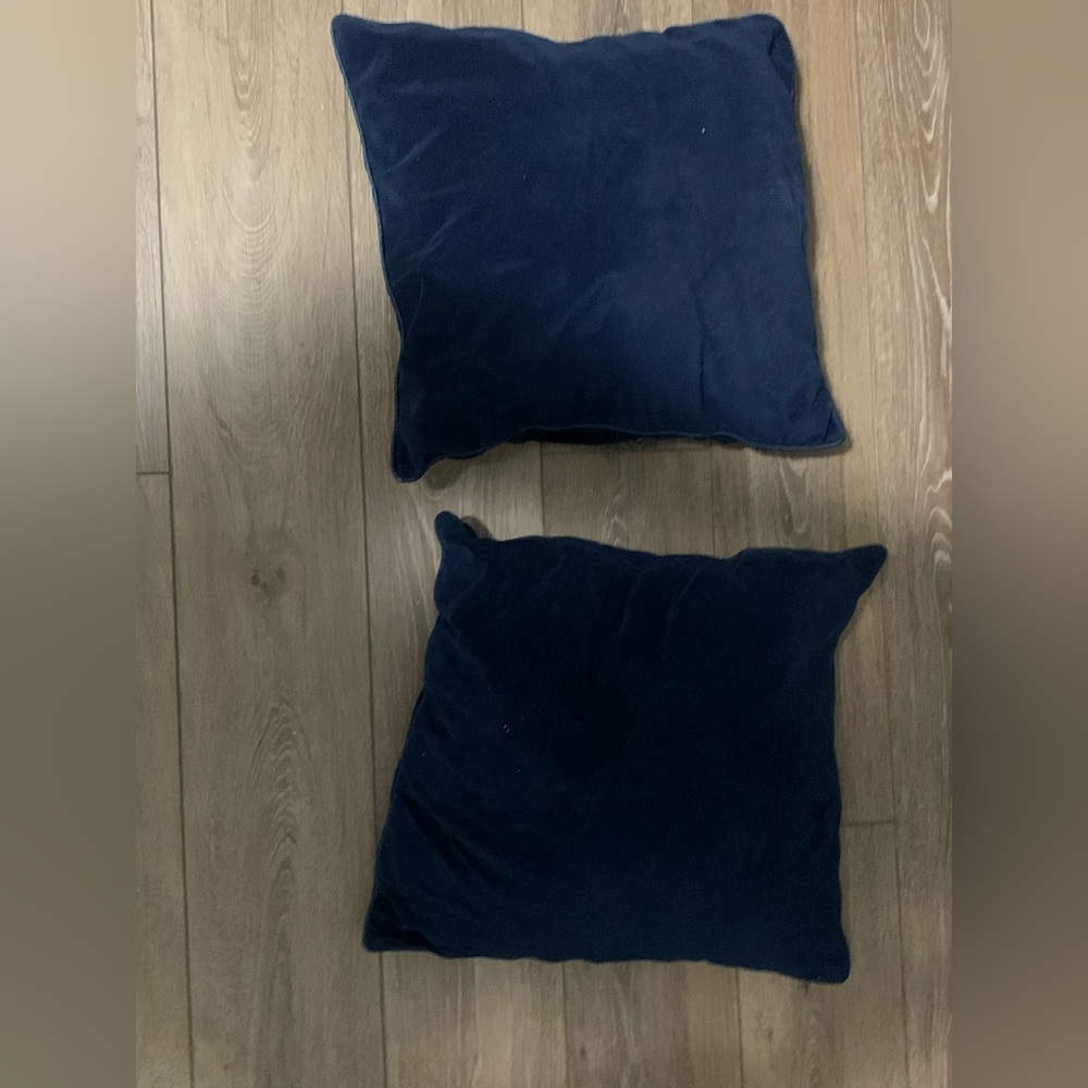 2 navy throw pillows